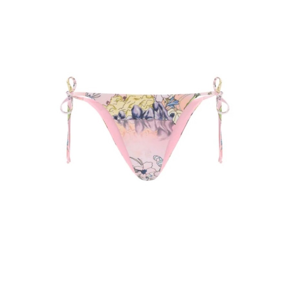 Oceanus Swimwear Lou Bikini Bottom Pink Tropical Landscape Side Tie‎ XS New